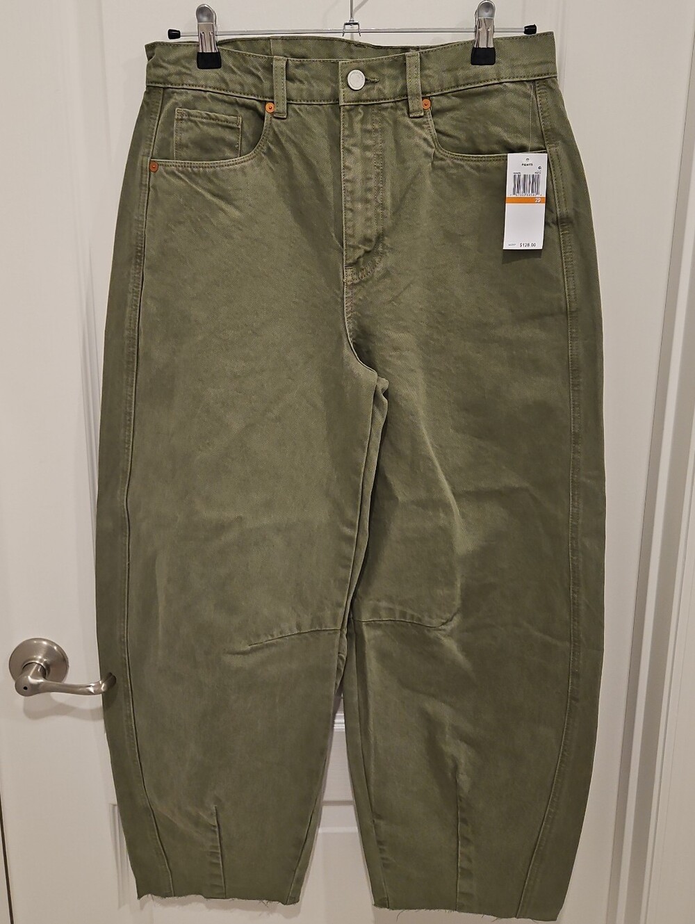 Blank NYC NWT Olive Green Barrel Leg Jeans Women's 29 High Rise 100% Cotton Raw